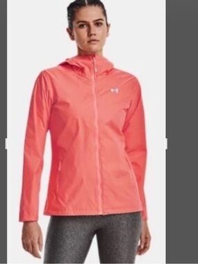 Under Armour UA Storm Forefront Jacket Hooded Coral Windbreaker size Large EUC